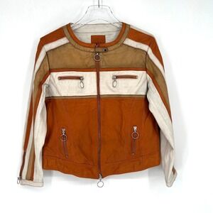 Simple Laguna Leather Harley‎ Jacket Womens M Orange Brown Grunge Moto Biker